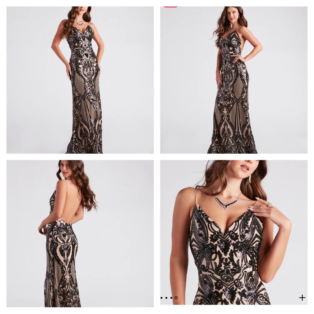 Black and nude sequined gown